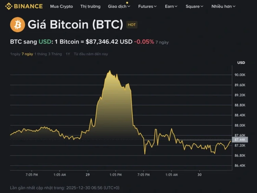 Giá Bitcoin hôm nay 30.12.2025: Vụt tăng rồi quay đầu giảm sốc